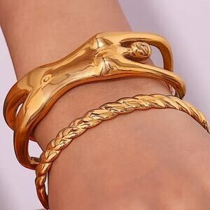 Gold Women Human Body Bangle Bracelet Body Bending Backwards Stainless S…